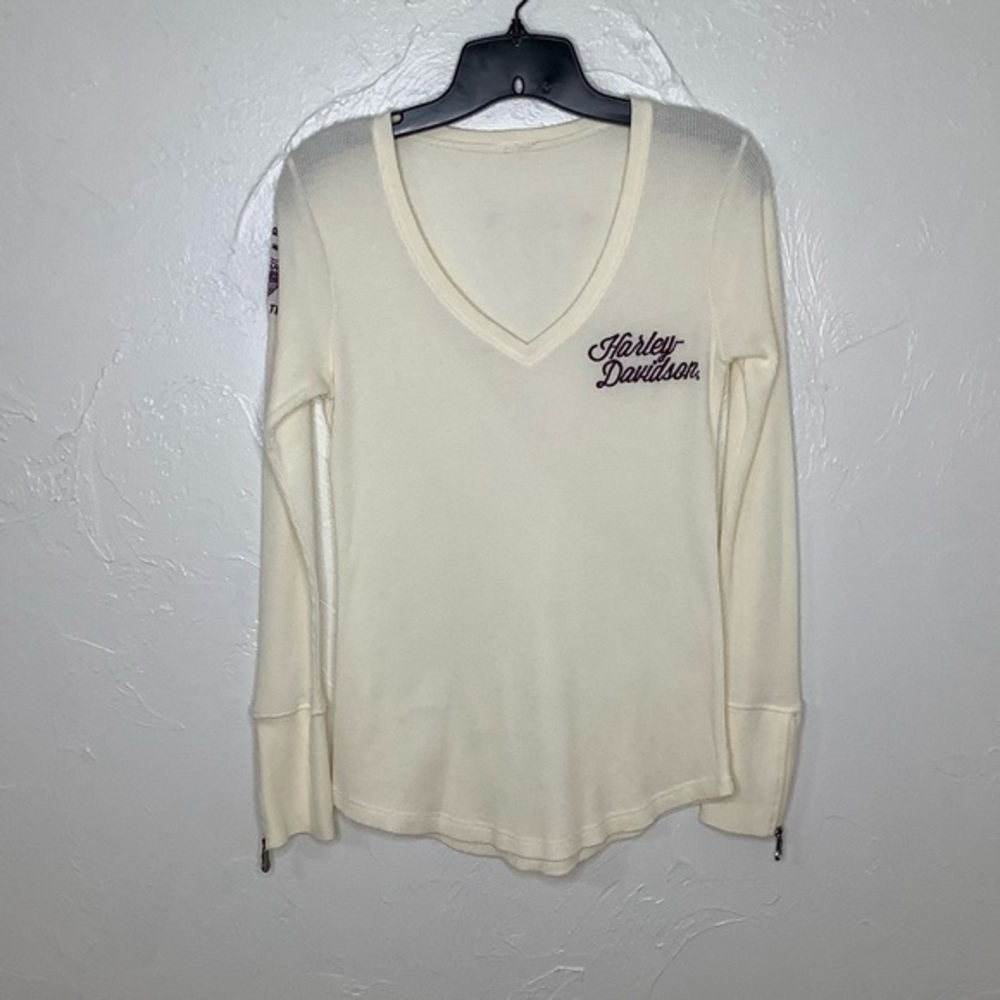 Harley-Davidson long Johns V-neck zippered crystal cuffs long sleeves shirt SZ M
